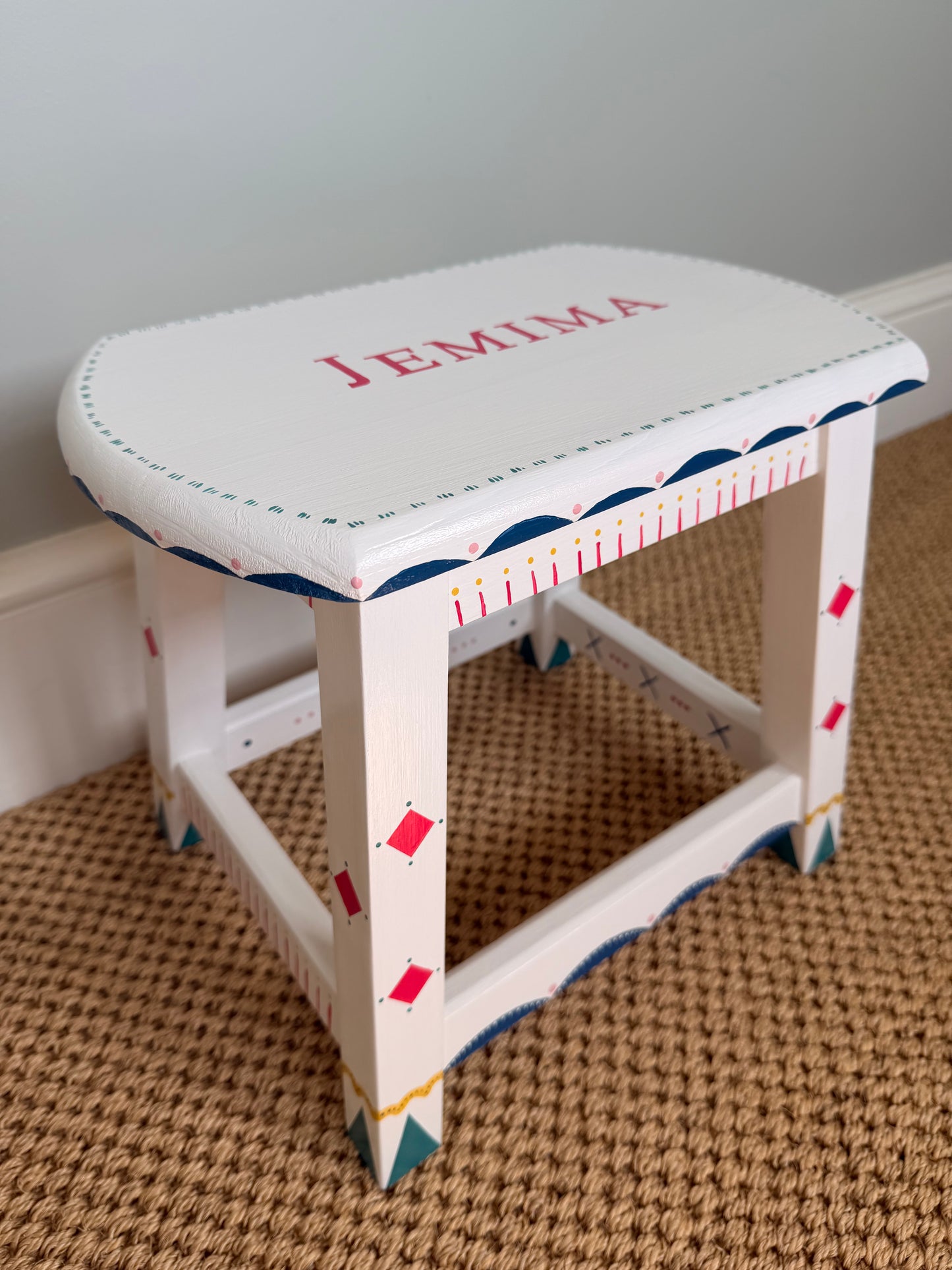 Childs stool, personalised and hand painted