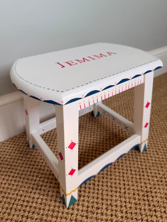 Childs stool, personalised and hand painted