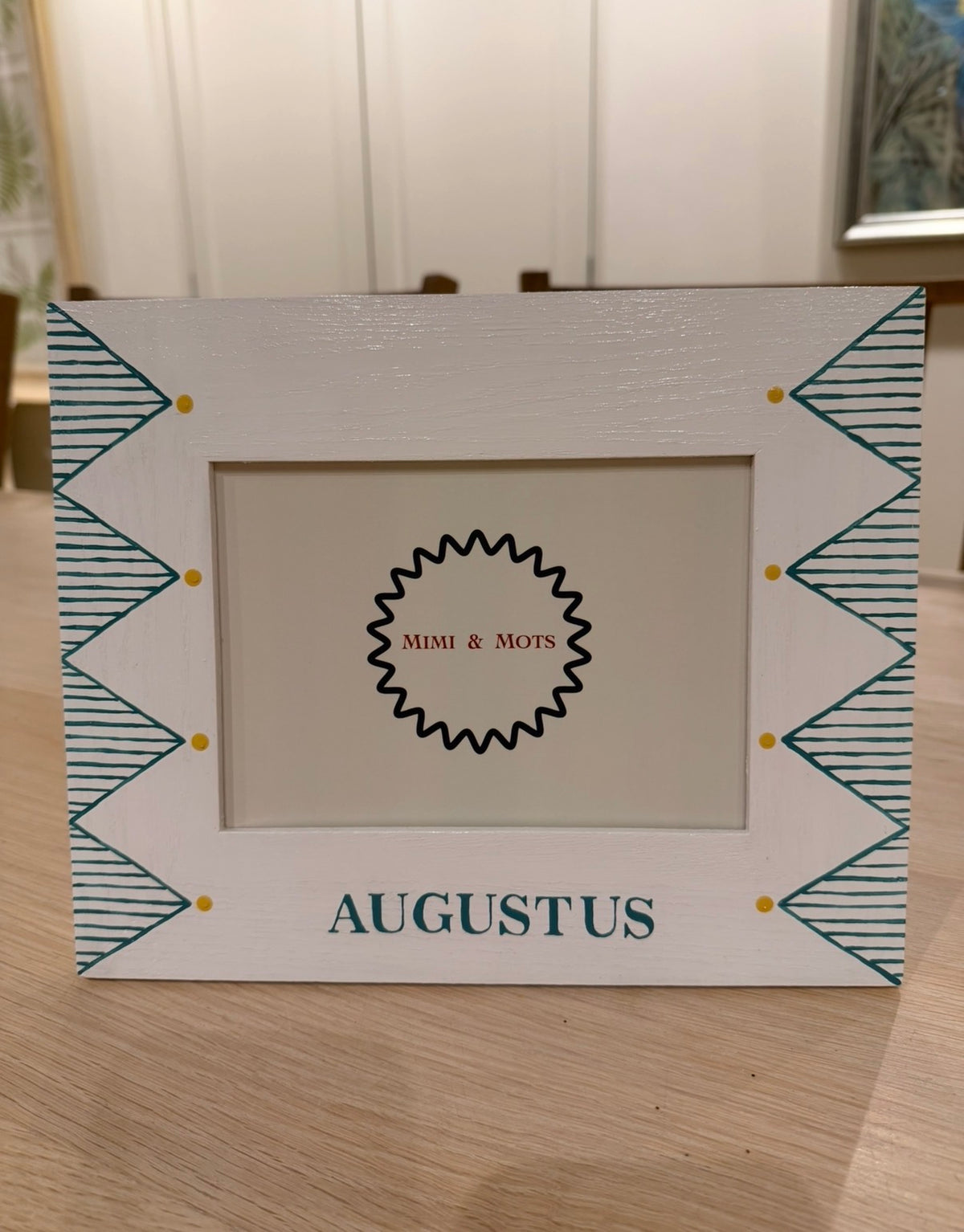 Personalised Green Geometric Children's Photo Frame | Hand-Painted Oak