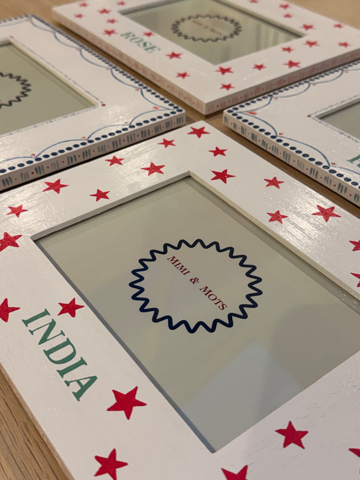 Personalised Pink Star Children's Photo Frame | Hand-Painted Oak