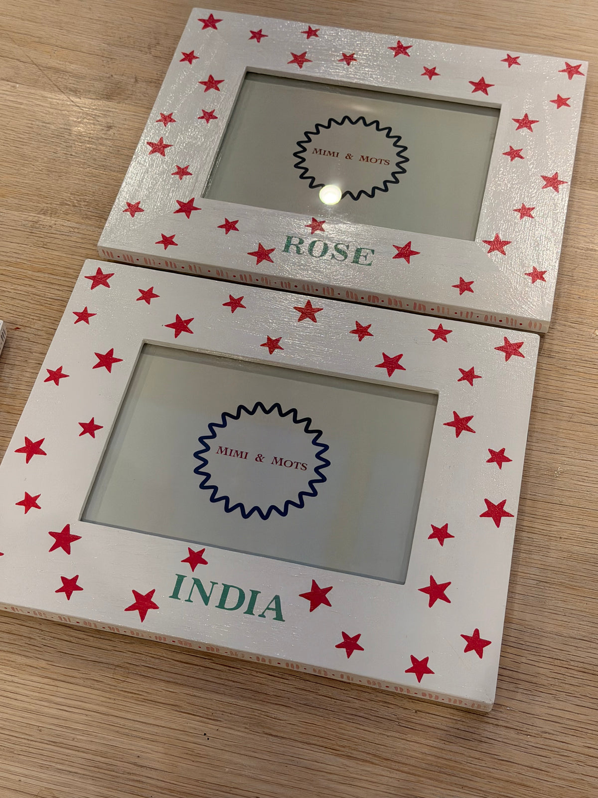 Personalised Pink Star Children's Photo Frame | Hand-Painted Oak