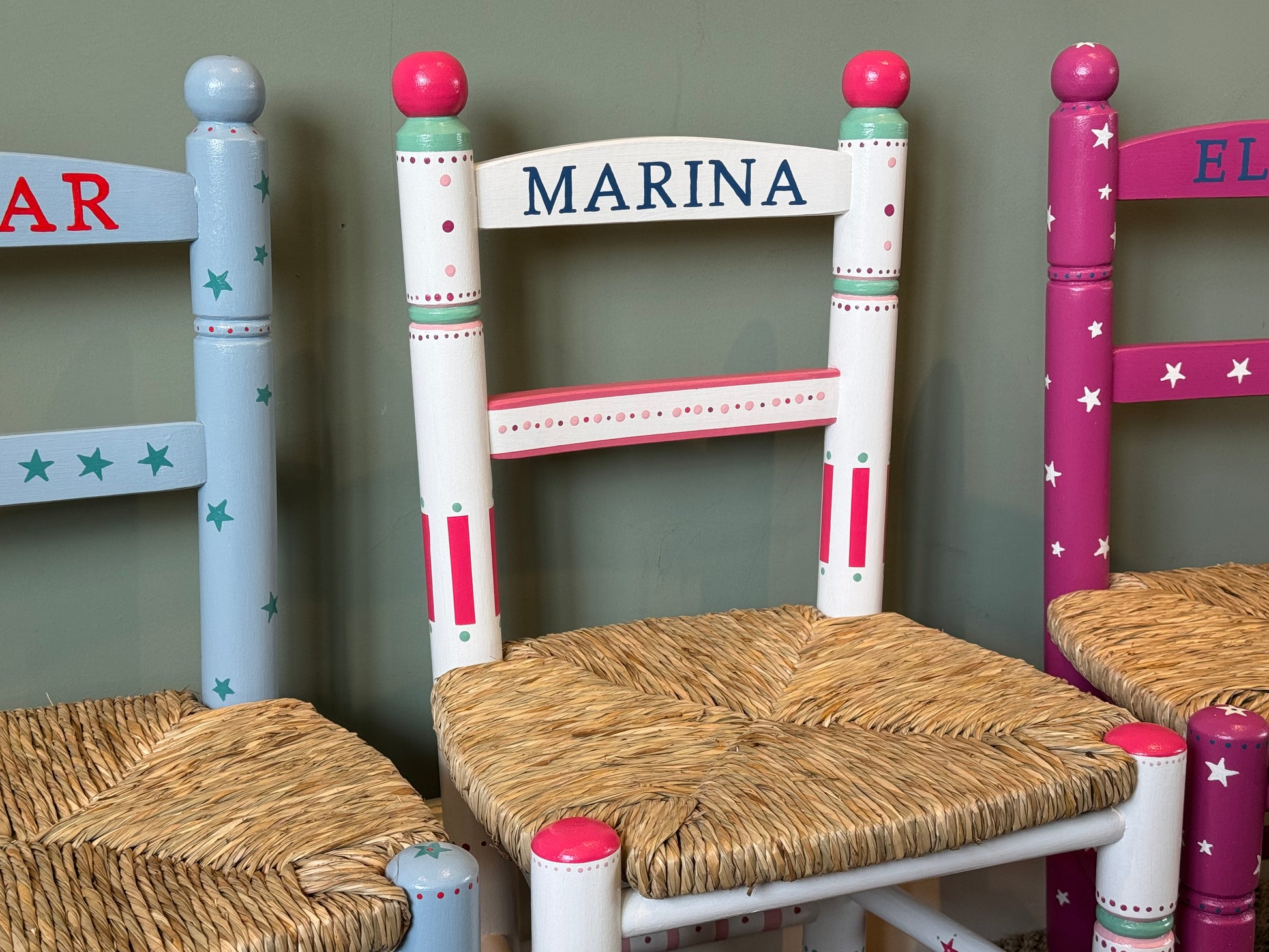 Marina personalised children's chair in a nursery or bedroom — hand-painted children's furniture gift by Mimi & Mots