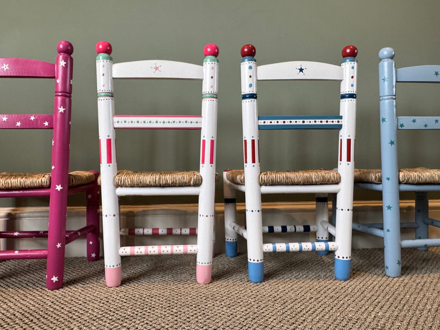 Hand-painted Toby children's chair with personalised name, shown in a child's bedroom — unique furniture gift by Mimi & Mots