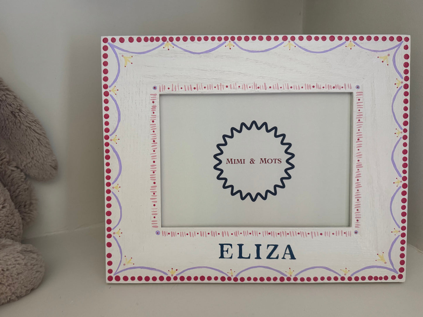 Personalised girls pink photo frame in landscape orientation, handmade in the UK — Mimi & Mots